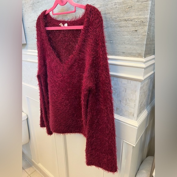 Anthropologie Maeve v-neck eyelash sweater medium petite MP pink red burgundy - Picture 8 of 14